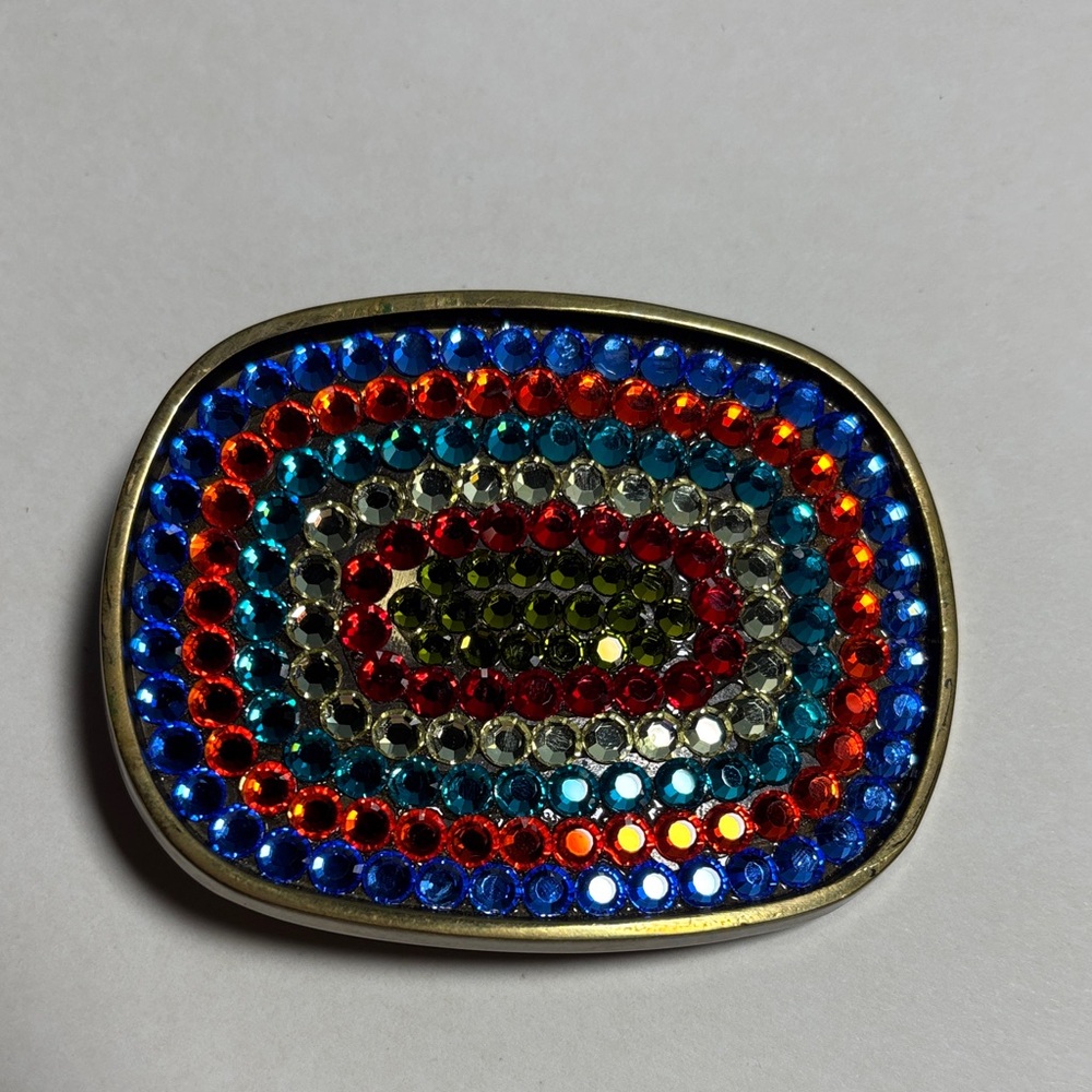 Baron Belt Buckle Multicolor Crystal Solid Brass No. 4558